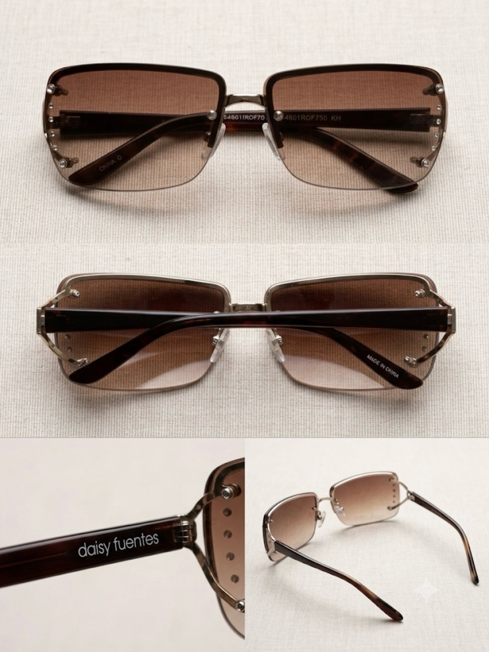 Daisy Fuentes Men's Brown Gradient Rimless Sunglasses with Silver Accents